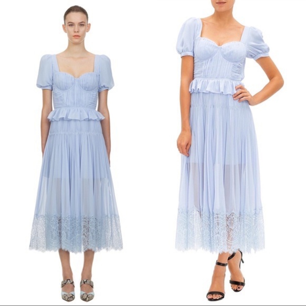 Self Portrait altered blue lace midi dress.